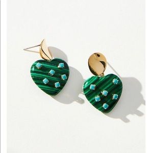 Anthropologie Mini Heart Drop Earrings in Holly/ green